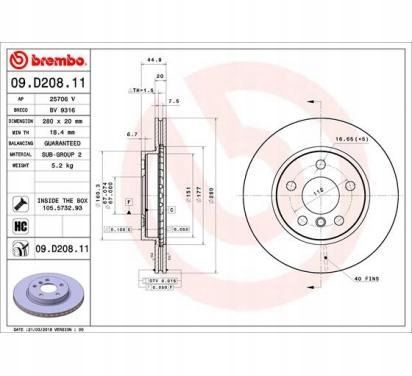 TARCZA HAM PRZOD 280X20 V BREMBO na Arena.pl