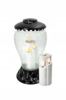 Znicz Artystyczny 34 cm Czarny Duży Znicz Szklany Lampion z Wkładem led