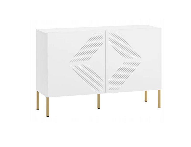 Nowoczesna Komoda Ryflowana 2- Drzwiowa 2D 114 cm Biała KLERMO Nogi ML zdjęcie 1