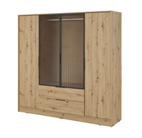 Szafa 4- Drzwiowa z Szufladami + Szkło 4D2SZ 206cm Artisan KALI PS-4 Kolory