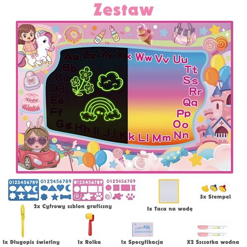 WOOPIE Mata Wodna do Malowania 2w1 XXL 100x70cm Świeci w Ciemności na Arena.pl