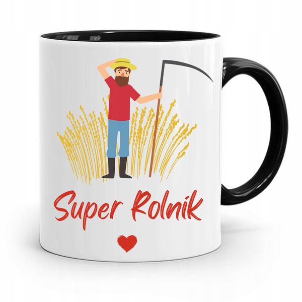 Dla Rolnika Kubek Czarny Super Rolnik Prezent Z Nadrukiem Ze Zdjęciem zdjęcie 1