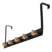 Wieszak na Drzwi Loftowy Czarny Metal Drewno – Mocny Wieszak Bezinwazyjny 5 Podwójnych Haczyków 50x18cm H24163