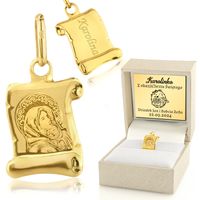 Pamiątka chrztu złoty medalik 585 z grawerem dedykacji prezent na chrzest