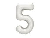 Balon foliowy cyfra 5 satynowy srebrny, 86 cm