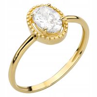 ZŁOTY PIERŚCIONEK pr 585 Duża Cyrkonia Owalne Oczko Ozdobna Oprawa 14k r.12