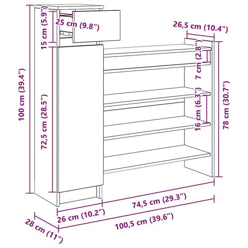 Szafka na buty z szufladą Czarny dąb 100.5 x 28 x 100 cm na Arena.pl