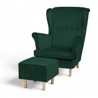 Zielony Fotel Uszak + Podnóżek + Poduszka GRATIS