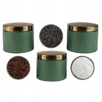 ZESTAW 3 POJEMNIKI KAWA HERBATA CUKIER STAL NIERDZEWNA ZIELONE Z POKRYWĄ