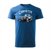Koszulka z samochodem Chevrolet Corvette dla pasjonatów amerykańskiej motoryzacji kolekcjonerska męska niebieska REGULAR L