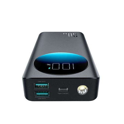 Powerbank z latarką 30W 30000mAh + kabel USB-A - USB-C 25cm czarny na Arena.pl