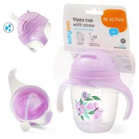 BABYONO Kubek niekapek z obciążoną słomką różowy 240ml