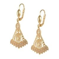 kolczyki pozłacane, wiszące , ażurowe, wachlarzyki, cyrkonie