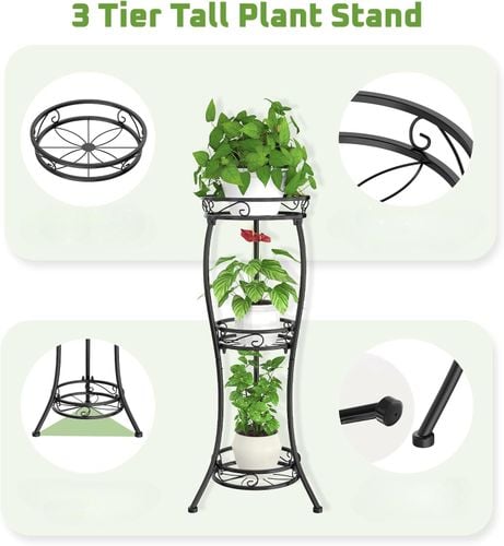 Stojak na Kwiaty Metalowy 3 Poziomy Czarny 86cm Kwietnik Pionowy Loft na Arena.pl