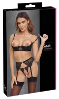 cottelli lingerie komplet 3-częściowy koronka czarny 80b/m