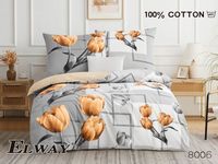 Pościel ELWAY satyna bawełniana 160x200cm POMARAŃCZOWE TULIPANY 8006