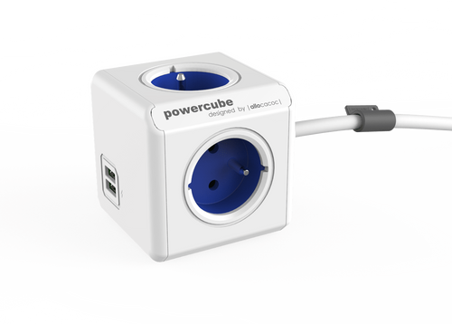 Listwa zasilająca allocacoc PowerCube Extended USB 1,5 m - niebieski, 4x 230 V + 2x USB 2,1 A max na Arena.pl