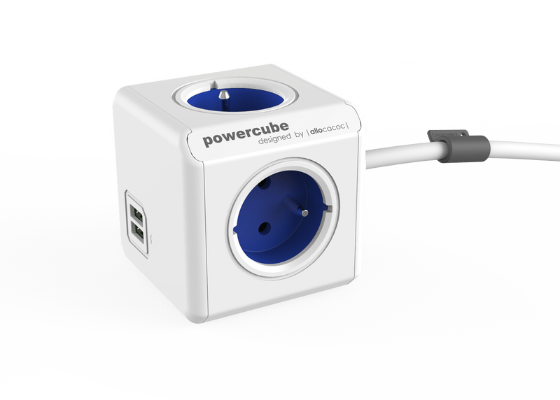 Listwa zasilająca allocacoc PowerCube Extended USB 1,5 m - niebieski, 4x 230 V + 2x USB 2,1 A max zdjęcie 1