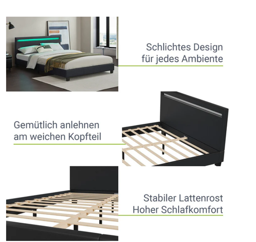 Łóżko tapicerowane z oświetleniem LED i stelażem 140 cm na Arena.pl