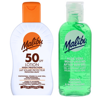 Malibu Wodoodporny Balsam SPF50 100ml + Aloe Po Opalaniu 100ml