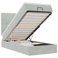 Rama łóżka otomana z materacami, szara, 90x200 cm, aksamit