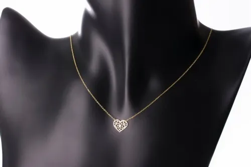 ZŁOTY NASZYJNIK Z AŻUROWYM SERDUSZKIEM PUDEŁECZKO TOREBKA GRATIS 14KT 585 na Arena.pl