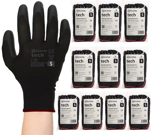 rękawice robocze mercator tech black+black pu - s - 120 par na Arena.pl