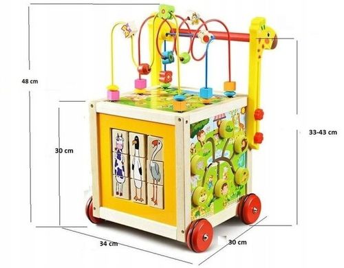 DUŻY DREWNIANY CHODZIK PCHACZ KOSTKA EDUKACYJNA 7w1 MONTESSORI + MULA na Arena.pl