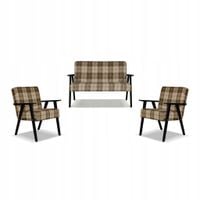 Zestaw mebli PRL retro SOLER sofa fotele Family Meble krata brąz - beż