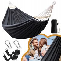 DUŻY TKANY PLECIONY HAMAK, HUŚTAWKA OGRODOWA, Z PRZENOŚNĄ TORBĄ PODRÓŻNĄ