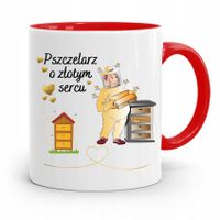 Kubek Czerwony Pszczelarza O Złotym Sercu Z Nadrukiem Ze Zdjęciem