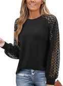 Damska Bluzka Elegancka Koronka Długi Rękaw Czarna Bawełniana XL