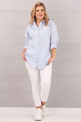 BAWEŁNIANA KOSZULA DAMSKA OVERSIZE WZÓR W PASKI LUŹNA DUŻE ROZMIARY na Arena.pl