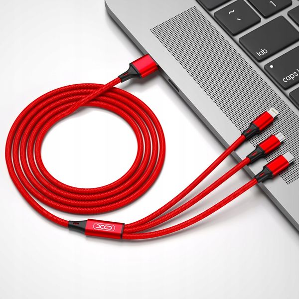 Kabel 3w1 USB Lightning + USB-C + microUSB (kolor różowy) zdjęcie 2