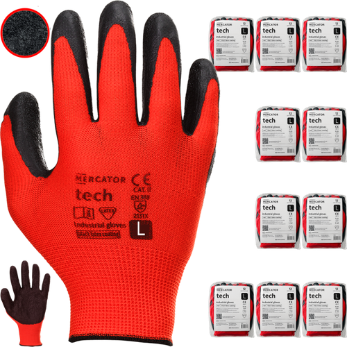 rękawice robocze mercator tech red+black latex - l - 120 par na Arena.pl