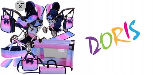 Wózek dla lalek spacerówka głeboki ZESTAW ŁÓŻECZKO POŚCIEL TORBA PRZEWIJAK na Arena.pl