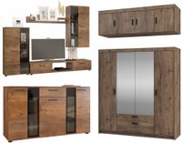 Zestaw Meblościanka + Komoda + Duża Szafa z Lustrem i Nadstawką Dąb Lefkas