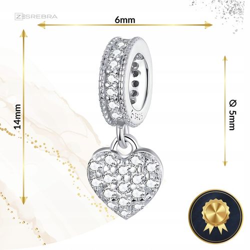 CHARMS WISZĄCE SERCE srebro 925 koralik zawieszka z cyrkoniami srebrna S925 na Arena.pl