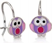 Srebrne kolczyki dziecięce 925 oryginalne dla dziewczynki emaliowana sowa