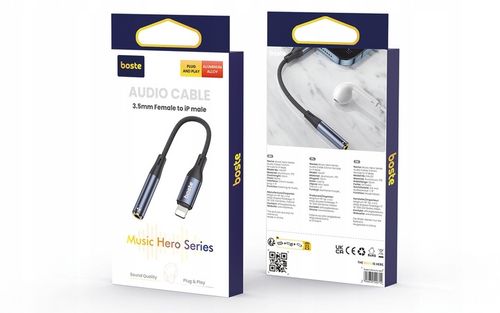 BOSTE ADAPTER PRZEJŚCIÓWKA AUDIO LIGHTNING DO IPHONE - MINI JACK AUX 12CM na Arena.pl