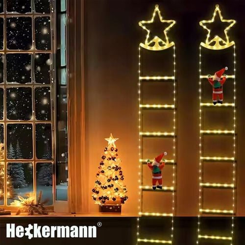 ŚWIĄTECZNA DEKORACJA LED MIKOŁAJ WSPINAJĄCY SIĘ PO DRABINIE ŚWIECĄCY 230cm na Arena.pl