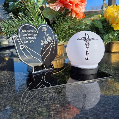 ZNICZ z Kulą Solarną na Grób STATUETKA LED NA CMENTARZ Wieczny Szkło Akryl na Arena.pl