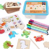 zestaw kreatywny szablony do malowania drewniane puzzle