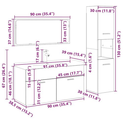 4-częściowy zestaw mebli łazienkowych, dąb artisan na Arena.pl