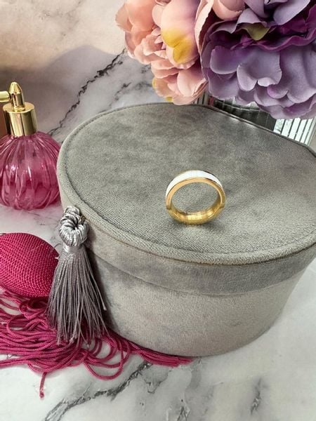 1085 Złoty pierścionek obrączka biały środek r 9/19mm stal chirurgiczna zdjęcie 4