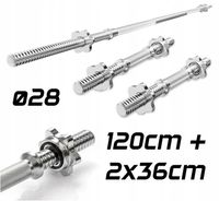 ZESTAW gryfów sztanga hantle prosty stalowy 120cm 28mm + 2x gryf 36cm 28mm