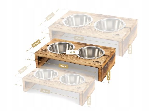 MISKI NA STOJAKU psa ŚREDNIEGO STOJAK DREWNIANY bufet 2x 0,9 L +treserki zdjęcie 7