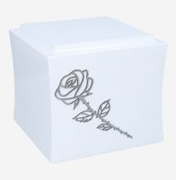 Drewniana urna z różą Biała