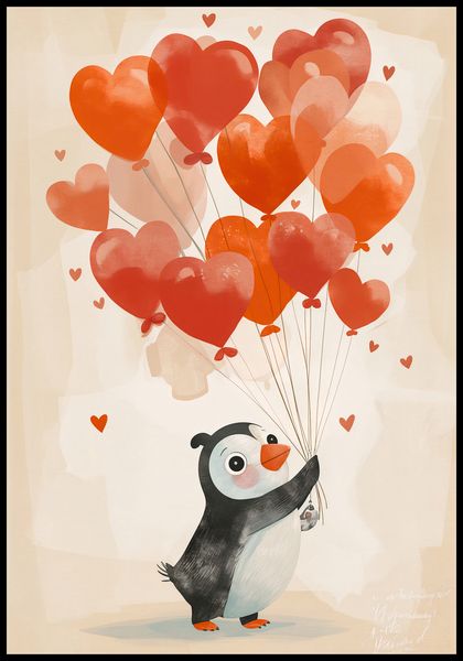 Plakat 68x98cm Pingwinek z Balonami zdjęcie 2
