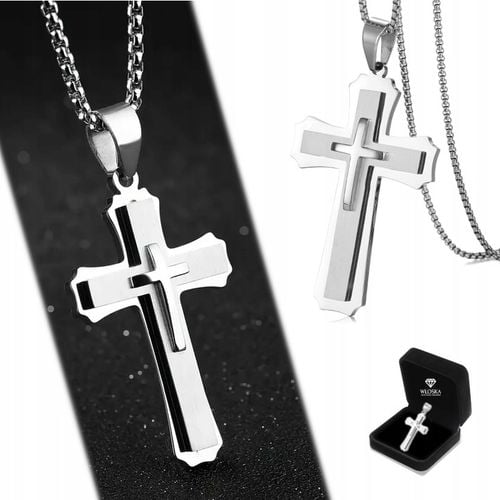 Srebrny ŁAŃCUSZEK z Krzyżykiem Męski WŁOSKI Krzyż ŁAŃCUCH Diamentowany na Arena.pl